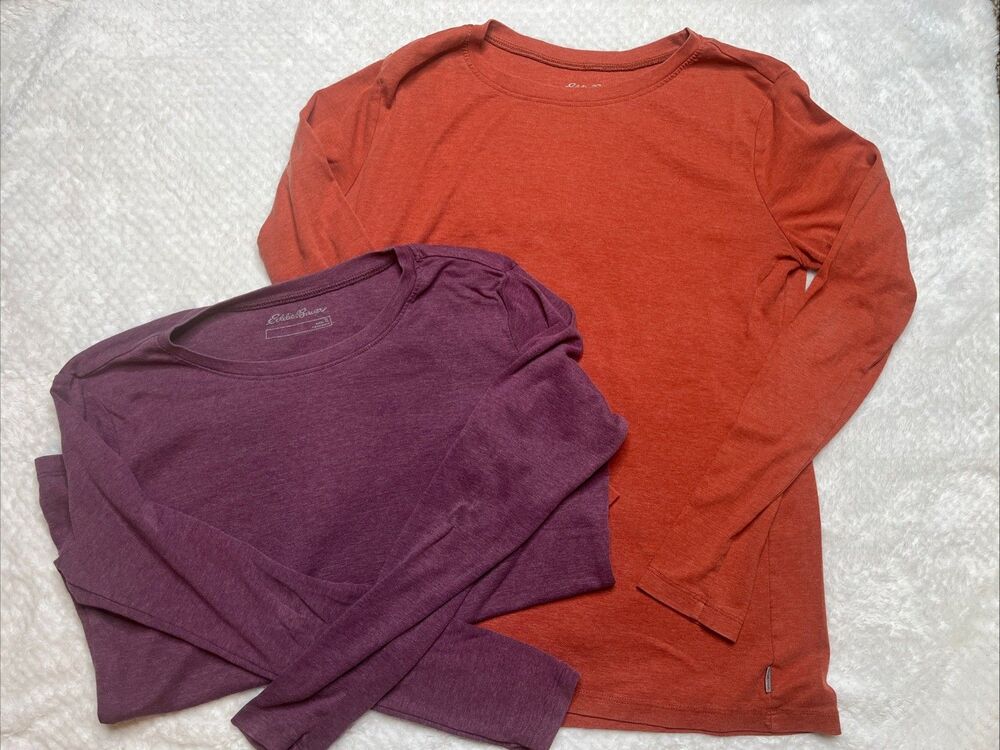 Bundle of 2 Eddie Bauer Long Sleeve Women's Crew Neck Tees Size XL